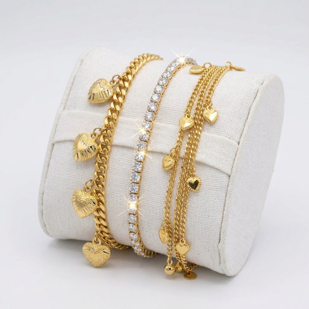 24k Collection mini heart charm bracelet