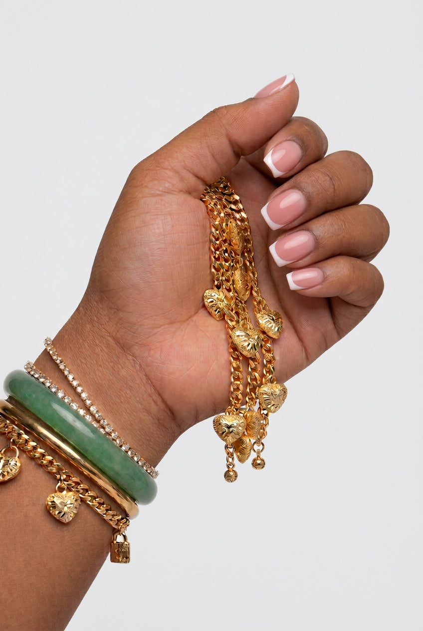 24k Chunky Heart Charm Bracelet